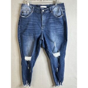 Kancan Women's Size 20 Distressed Blue Denim Jeans High Rise Frayed Hem
